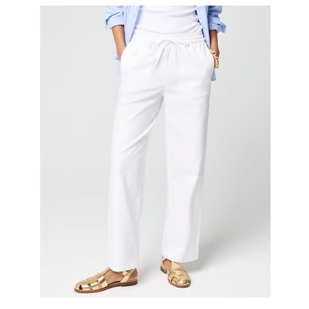 J. Crew Factory White Tall linen-blend slim wide-leg drawstring pant 20 Tall NWT